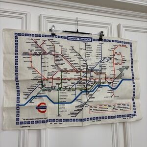 Vintage Pure Linen White London Underground Subway Map Lamont 30x19 Wall Hanging